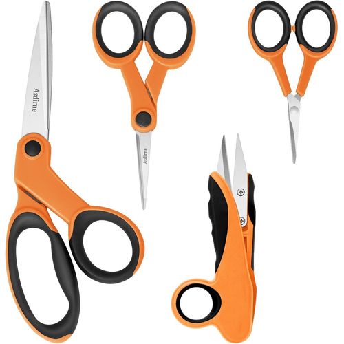 Teppd-Lot De 4 Ciseaux À Tissu, Avec Lame Tranchante En Acier Inoxydable Et Poignées Souples, Orange/Noir