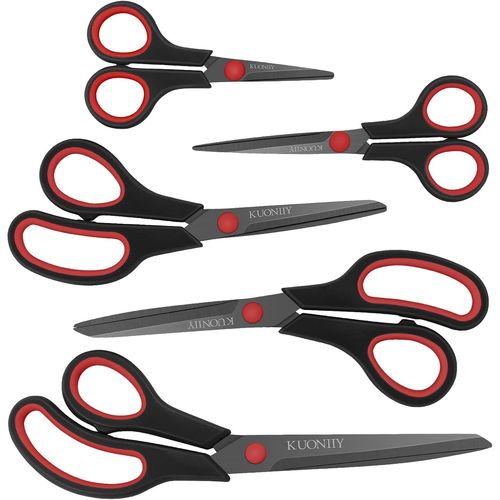 Teppd-Ciseaux,Lame Recouverte De Titane Ultra-Tranchante, Manche Douce Et Confortable, Ciseaux À Multi-Usages, Lot De 5 Paires, Noir Rouge