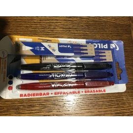 Stylo Roller Effaçable Clicker X3 : Noir,Bleu,Rouge + 6 Recharges Bleues Pilot