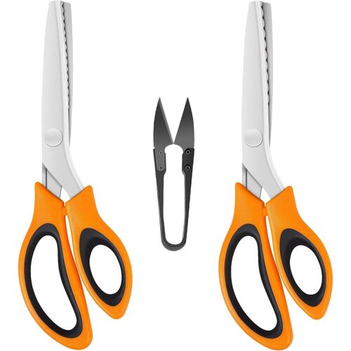 Mevronisshop-Ciseaux Cranteurs (2 Pièces, Bords Dentelés Et Festonnés) Avec Une Cisaille À Fil, Ciseaux Zig Zag Avec Poignée Confortable, Pour Couper Le Tissu, Orange Noir