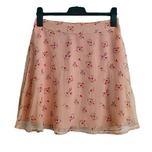 Mini Jupe En Voile Rose À Fleurs Multicolores. Camaieu. Taille 40 / 42