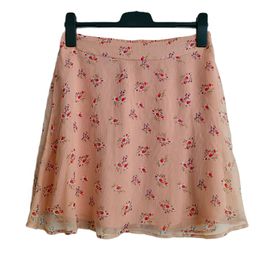 Mini Jupe En Voile Rose À Fleurs Multicolores. Camaieu. Taille 40 / 42