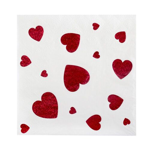 10 SERVIETTES PAPIER MOTIF CUR ROUGE 33CM BLANC