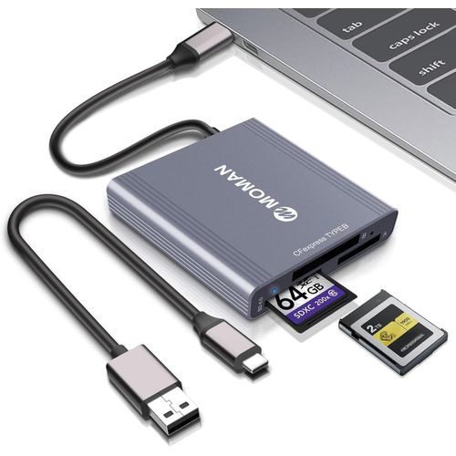 MOMAN CFexpress Card Reader, 10Gbps USB 3.1 Gen 2 CFexpress Type A, Type B, SD Card Readers 3-in-1, Memory Card Connectors for Phones, Tablets, Computers.