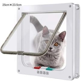 Mtevotx Chatière Pour Chat - Verrouillage À 4 Voies - Porte Pour Chat Avec Tunnel- Installation Facile - Blanc - Plastique - Carré