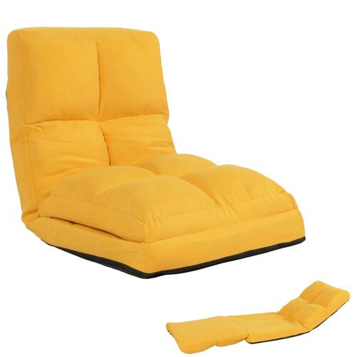Fauteuil de sol HWC-N45, fauteuil-lit pliable Fauteuil fonctionnel, fonction sommeil pliable cadre acier velours   jaune