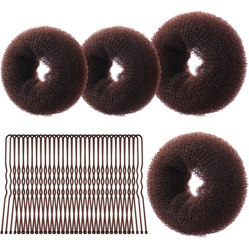 Loc-Machine À Pain Donut,4pcs Cheveux Donuts Chignons Et 30 Épingles À Cheveux,Machine À Chignon Pour Les Danseurs,Les Enfants,Les Filles Et Les Femmes,6+8cm(Marron Foncé) 
