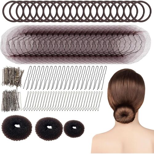 183 Pièces Accessoires De Coiffure, Machine À Pain Donut, 3pcs Cheveux Donuts Chignons Et 100 Épingles À Cheveux, 20pcs Bande De Caoutchouc, 60 Pcs Filet Chignon Pour Les Danseurs (Brun) 