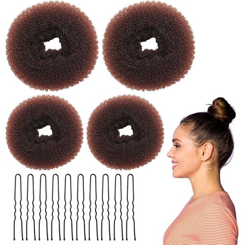 Meimie-4 Pcs Cheveux Donuts Chignons Et 10 Épingles À Cheveux,Bun Chignon Pour Les Enfants, Les Fille Et Les Femme,Hair Donut Buns Maker Set, Accessoire Chignon En Forme De U,Donuts Coiffure Chignons Épingle 