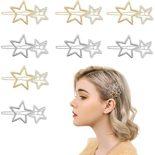 8 Pcs Bijoux Cheveux,Barrette Cheveux Femme,Barrette Cheveux Mariage,Pince À Cheveux Etoile Creuse Barrette Epingle Accessoire De Cheveux Pour Les Femmes Et Les Filles Coiffure,Or,Argent 