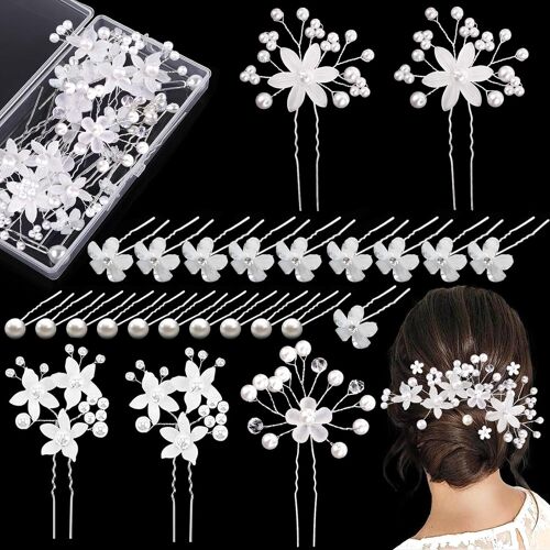 Gjhgf-25 Pièces Épingle Cheveux Mariage, Accessoire Cheveux Mariage Pince Cheveux Mariage Fleur Perle Strass Cristal, Bijoux Cheveux Mariage En Forme De U, Barrette Cheveux Mariage Pour Mariée Femme