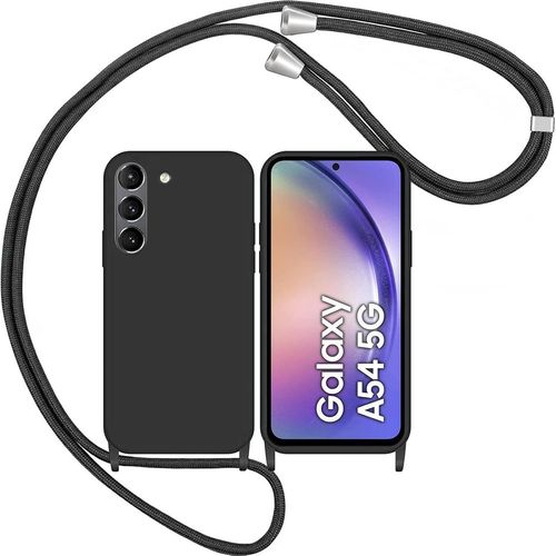Coque Compatible Samsung Galaxy A54 5g En Tpu Fine Antichoc Avec Lanière/Colier Réglable 1,5 M ¿ Bandoulière Légère, Protection Écran Et Appareil Photo ¿ Noir