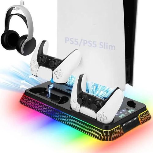 Support Ps5 Pour Ps5 & Ps5 Slim, Avec Station De Refroidissement Et De Charge À Double Manettes, Ventilateur De Refroidissement À 3