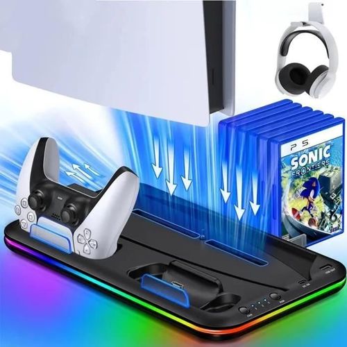 Support Vertical Avec Ventilateur De Refroidissement Led 3 Modes Pour Ps5, Station De Charge Pour 2 Contrôleurs Pour Playstation 5,