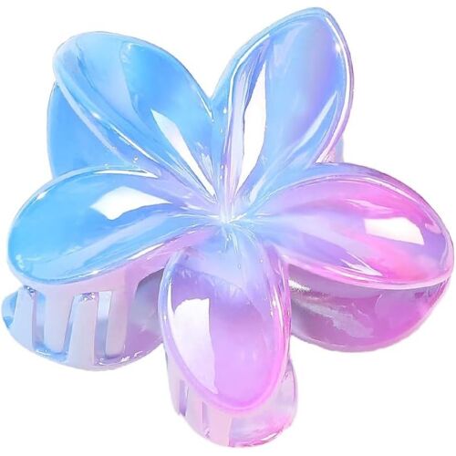 Kal-1 Pince À Cheveux En Acrylique - Motif Fleurs Hawaïennes - Grande Pince À Cheveux En Forme De Fleur - Antidérapante - Pour Femmes Et Femmes - Cheveux Épais Et Fins - Bleu Et Rose 