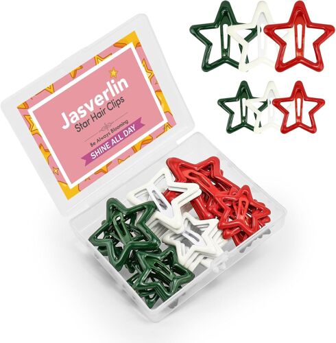 Kal-Lot De 36 Pinces À Cheveux En Forme D'étoile De Noël Pour Filles, Blanc, Vert, Rouge, Pinces À Cheveux Mignonnes Et Colorées, Accessoires De Fête Pour Femme, Tailles Mixtes 