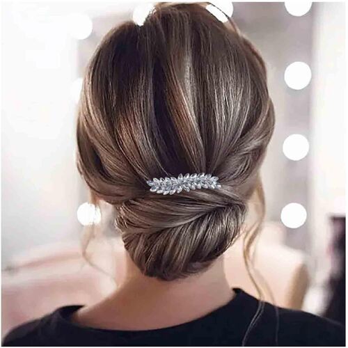Kal-Barrette À Cheveux Feuille En Strass Barrette À Cheveux En Cristal Barrette À Cheveux Feuille Argentée Barrette À Cheveux De Mariage Barrette À Cheveux Brillante Accessoires De Coiffure 