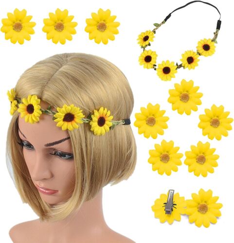 Kal-Bandeau Pour Cheveux Avec 10 Barrettes À Cheveux En Forme De Fleur Pour Fille, Femme, Enfant, Mariage, Voyage, Fête, Jaune 