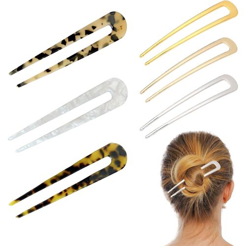 Kal-Lot De 6 Épingles À Cheveux Françaises Torsadées En Forme De U Pour Cheveux Épais, Grandes Pour Tous Les Types De Cheveux Des Femmes Et Des Filles