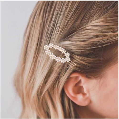 Kal-Barrette En Perle Barrette En Or Barrette En Un Mot Épingle À Cheveux En Perle Ovale Creuse Casquettes Décoratives Épingles Coiffure De Mariée Accessoires De Cheveux Pour Les Femmes(Perle) 