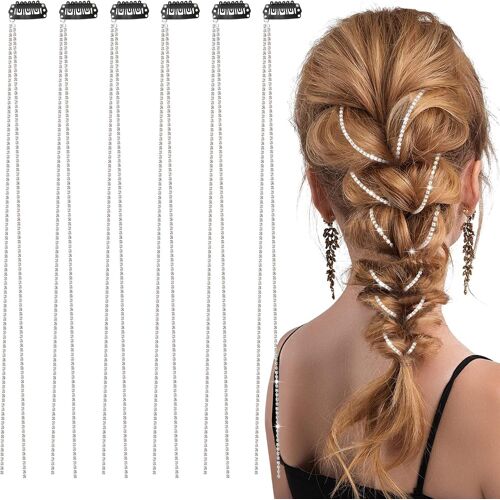 Kal-Chaînes De Cheveux Strass 6 Pièces Brillante Barrette Chaînes De Pinces À Cheveux Punk Crystal Tassel Cristal Brillant Bijoux Pour Femmes Et Filles Partie Anniversaire 