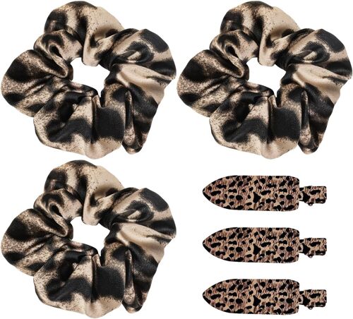 KAL-3 Rondelles De Cheveux À Imprimé Léopard Et 3 Pinces À Cheveux, Bandeau À La Mode Pour Filles, Bandeau De Cheveux Élastique En Satin, Pince Décorative De Coiffure, Outil De Bobine De Cheveux.