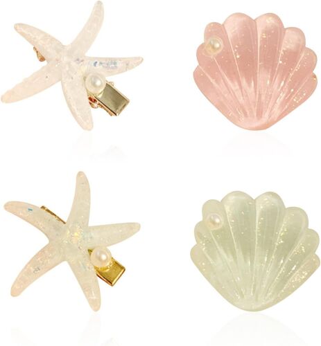 Kal-2 Pièces Coquille D'épingles À Cheveux Et 2 Pièces Épingles À Cheveux Étoiles, Épingles À Cheveux De Design Créatif, Accessoires De Cheveux Sur Le Thème Marin, Décorations De Coiffure. 