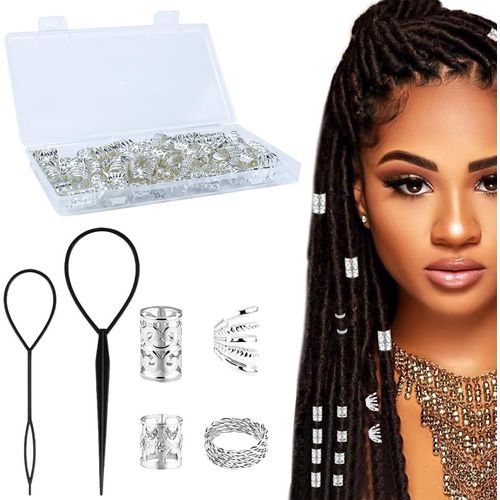 Gjhgf-72 Pcs Dreadlocks Perles Métal, Bijoux Cheveux Tresse En Métal Pinces À Cheveux En Spirale Bijoux Bijoux De Tresse De Cheveux Accessoire Cheveux Bijoux Réglables Pour Hommes Femmes - Argent 