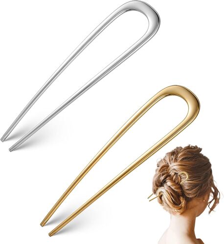 Kal-Lot De 2 Épingles À Cheveux Françaises En Forme De U En Métal - 11 Cm - Pour Femmes Et Filles - Or, Argentées 