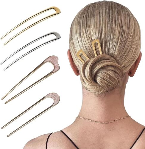 Kal-4 Pcs French Pin Épingles À Cheveux Françaises En Métal Pour Cheveux Épais, Épingles À Cheveux En Forme De U Fourchette À Cheveux Chignon Pour Femmes Filles Accessoires De Coiffure 