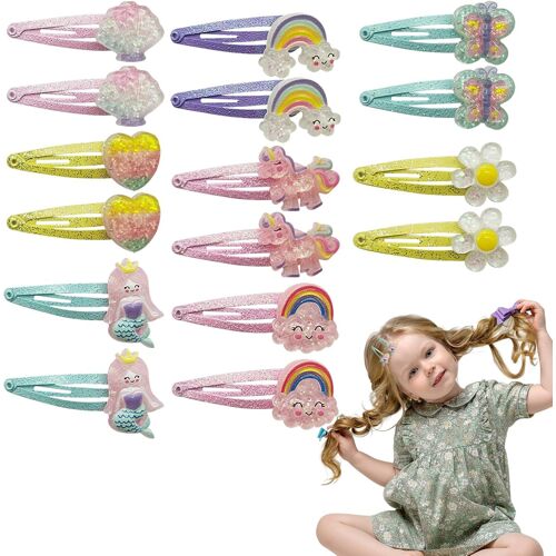 Caypp-16 Pièces Barettes Cheveux Fille Licornes Barrette Cheveux Fille Sirène Mignonne Accessoire Cheveux Fleurs Pince Cheveux Pour Filles Enfants 