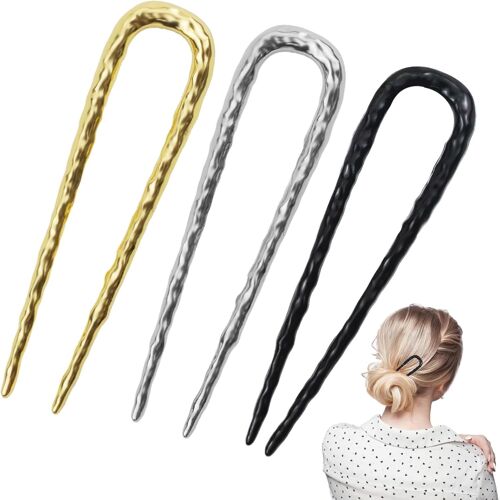 Kal-Lot De 3 Épingles À Cheveux En Forme De U, En Forme De U, En Forme De U, En Métal, Pour Femmes Et Filles (3 Couleurs)