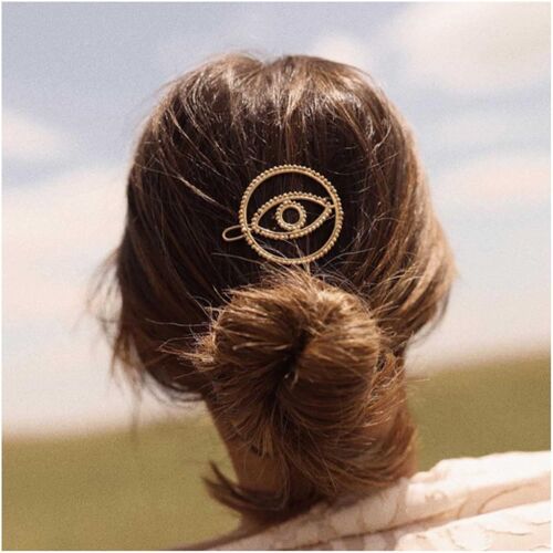 Kal-Pince À Cheveux Vintage Evil Eye Pince À Cheveux Géométrique Barrette À Cheveux Ronde Dorée Pince À Tête Creuse Pour ?il Chapeaux Coiffes Décoratives Pour Cheveux Pour Femmes Et Filles (Doré) 