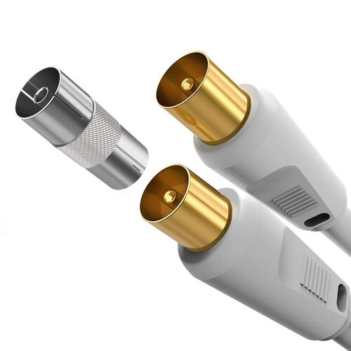 TV Antenna Cable Male to Male White Cable Coaxial TV PAL RF with Female to Female Adapter for TV Decoder TNT DVB T2 DVB-C DVB-S TV Freebox Resistor 75 Ohm 3M