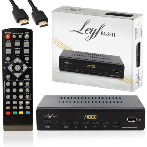 PA-2211 Décodeur TNT, Full HD 1080p, Chaînes gratuites, DVB T2, Tuner TNT, Décodeur TV (HDTV,SCART,USB) HD pour TV + HD câble