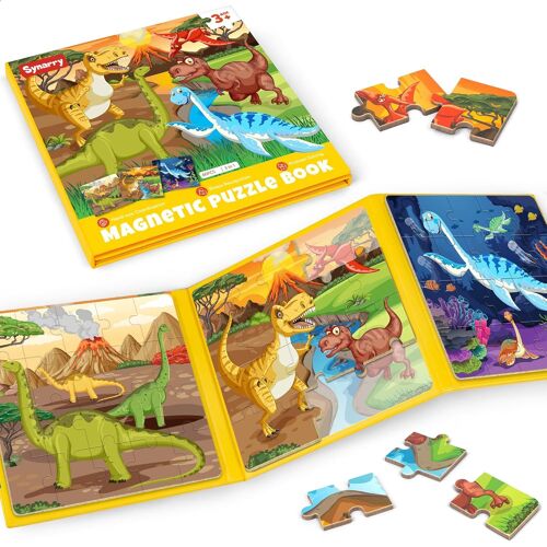 KALANKA-SYNARRY Puzzle Dinosaures Magnetique Enfants 3 4 5 6 Ans, 20 Piéces de Puzzle Voyage, Jouet pour Garçon Fille Avion Voiture Enfant 3 à 8 Ans
