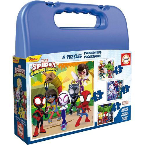 - Malette Spidey | Ensemble De 4 Puzzles Progressive Pour Enfants De 6 À 16 Pièces. Mesure : 16 X 16 Cm. Composé De Grandes Pièces Parfaitement Finies. +3 Ans (19580)