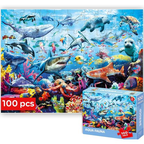 KASFL-Puzzle Animaux 100 Pieces Pour Enfants-Solo Puzzle Enfant Dès 4 5 6 Ans-Jouet D'Apprentissage De La Mer Pour Filles Et Garçons-Jeux Cadeau Pour Filles Et Garçons 7 8 9 Ans