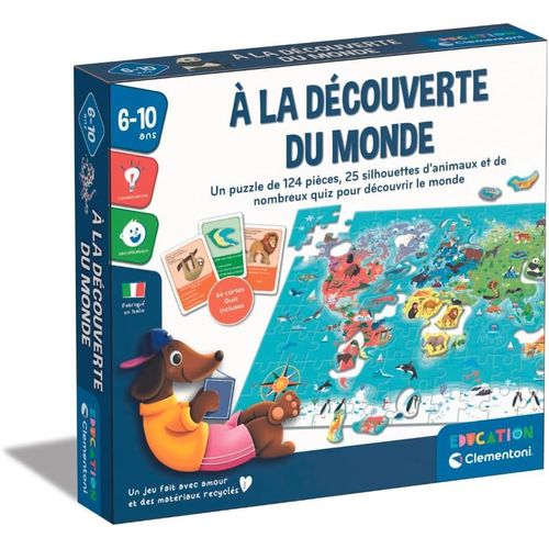 KASFL-À La Découverte Du Monde Pour Enfants 6¿10 Ans+|Puzzle Planisphère 124 Pièces+Quiz Animaux|Cartes Classifications+Cherche Et Trouve|Jeu Éducatif Géographie|Idée Cadeau