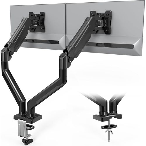 Support Ecran PC 2 Ecran Articulé à Ressort à Gaz, Bras Écran PC Double Compatible Moniteurs 13-32 Pouces, VESA 75/100mm