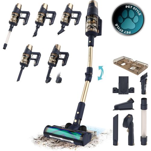CECOTEC Conga Rockstar 10500 Solar Aquapet Flex - Aspirateur Balai Sans Fil 780W, Puissance max 300AW, 100 min d'autonomie - Brosse Hairless Anti-Enchevêtrement, Tube Flexible Et Kit D'Accessoires  brosse pour animaux