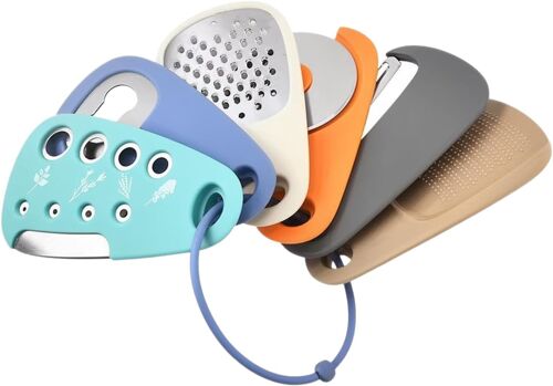 Ustensiles De Cuisine Portables Set 6 En 1,Outils De Cuisine De Camping En Acier Inoxydable Économes En Espace,Éplucheur,Coupe-Fromage,Décapsuleur,Moulin À Gingembre,Éplucheur,Coupe-Pizza