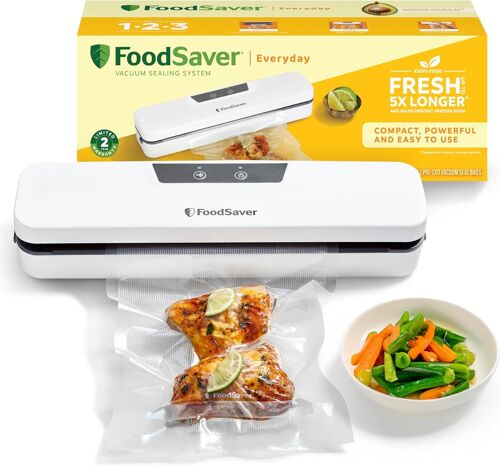 Everyday Machine Sous Vide Alimentaire | Conserve la fraîcheur de vos aliments | Appareil de mise sous vide avec design compact | Avec 5 sacs d'emballage sous vide (0,94L & 3,78L) | VS0290X