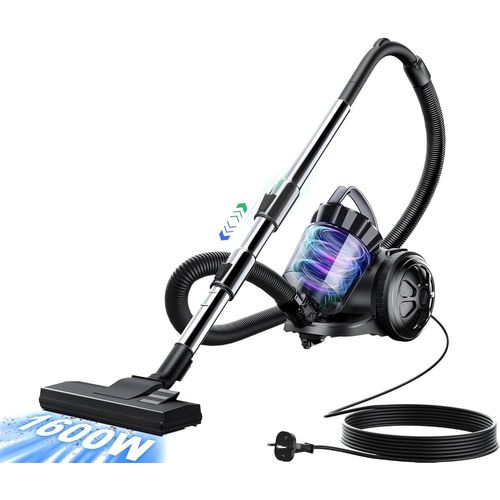 KALTD-Aspirateur Sans Sac-1600 W-70 Db-Filtre Hepa-Buse De Sol Pour Parquet,Tapis,Carrelage,Puissant-Avec Câble De 5 M = 13 M-Rayon D'Action 2,2 L
