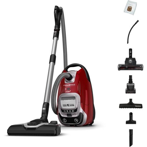 Silence Force Effitech Aspirateur Avec Sac,Basse Conso,Silencieux 57 Db(A),Filtration Haute Efficacité,Rayon D'Action 12 M,4,5L Ro7474Ea,Rouge Tanin