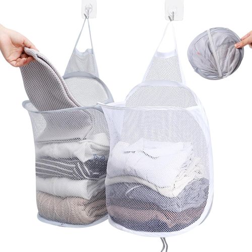 TIANYI-Panier à Linge Pliable Suspendu, 2pcs Popup Laundry Basket, Panière à Linge Sale Mural En Engrener Avec Poignée Pour Maison, Hôtel, Voyage, Chambre à Coucher, Salle De Bain. (30x40cm)