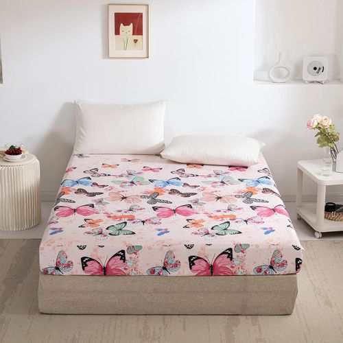 Drap-Housse, 160 X 200 Cm, À Motif De Papillons, En Microfibre Douce, Pour Lit À Sommier Tapissier, Adapté Aux Matelas De 30 Cm D'épaisseur