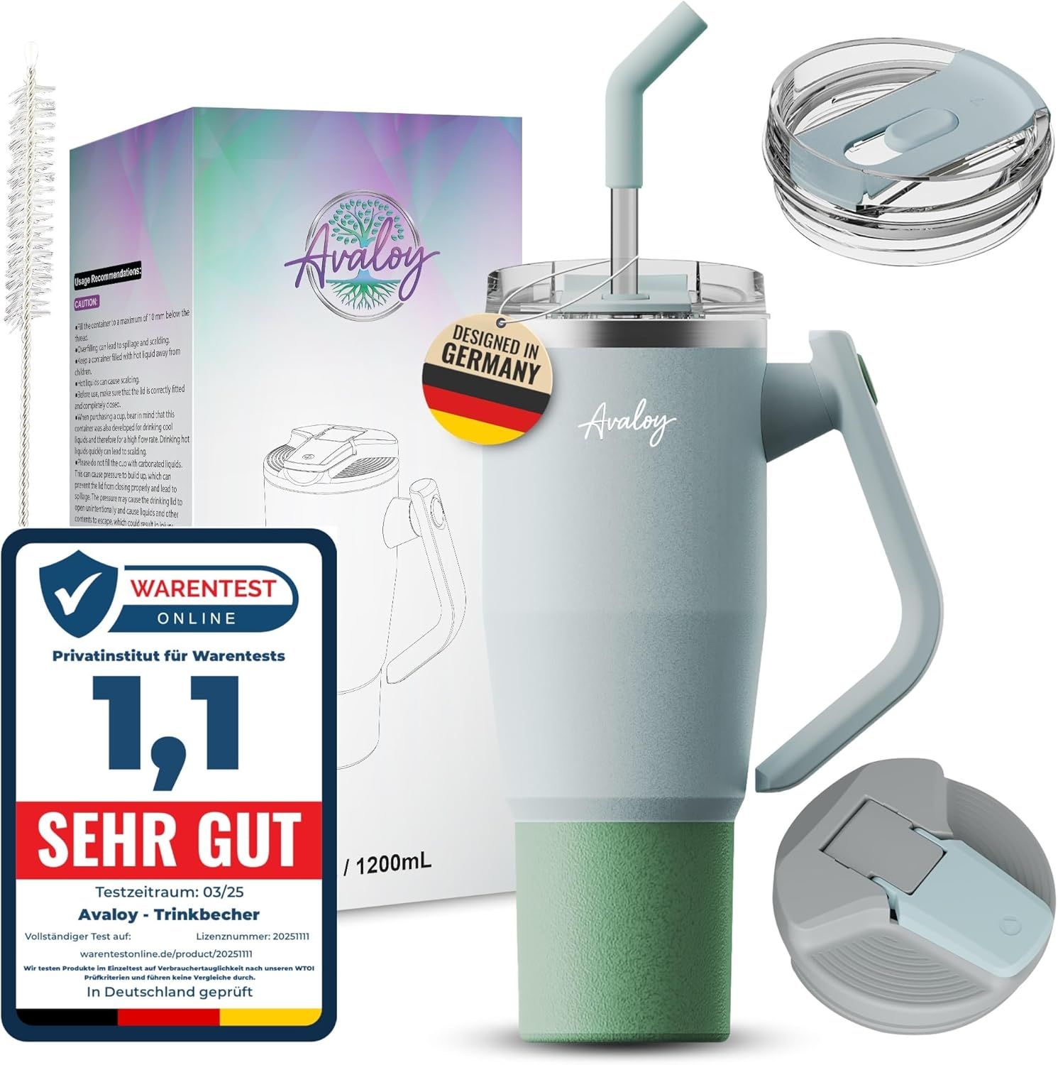 Auktransceler 2 Pièces Stanley Cup Couvercle Étanche,Accessoire Réutilisable Pour Gobelet Stanley 40 Oz,avec 2 Pailles,2 Brosse De Nettoyage Et 6 Pailles En Acier Inoxydable(Noir Et Blanc Cassé