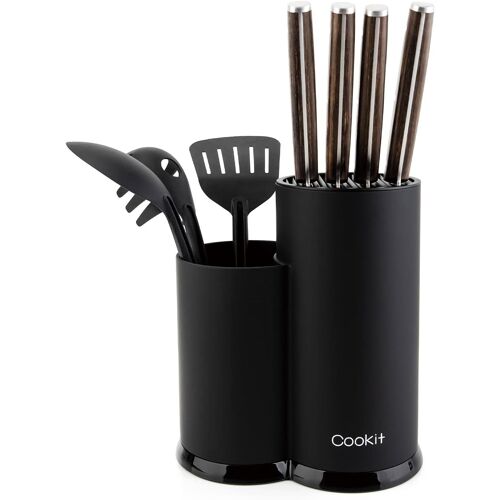 Subzonal-Cookit Bloc Couteau Universel, Range Couteaux Vide Porte-Couteaux Porte-Ustensiles, 2 En 1 Stable Support De Couteaux De Cuisine Amovible, Noir