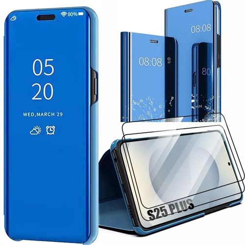 Coque + 2 Verres Trempés Pour Samsung Galaxy S25 Plus (S25+) Clear View Protection Antichoc - Bleu - E.F.Connection
